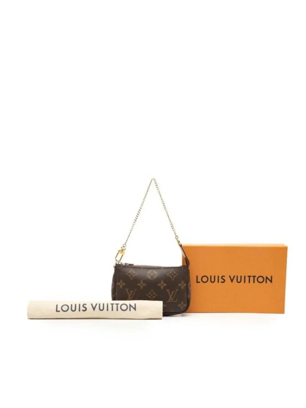 Louis Vuitton Monogram Mini Pochette Chain Handbag Pouch Brown Leather - Picture 7 of 7